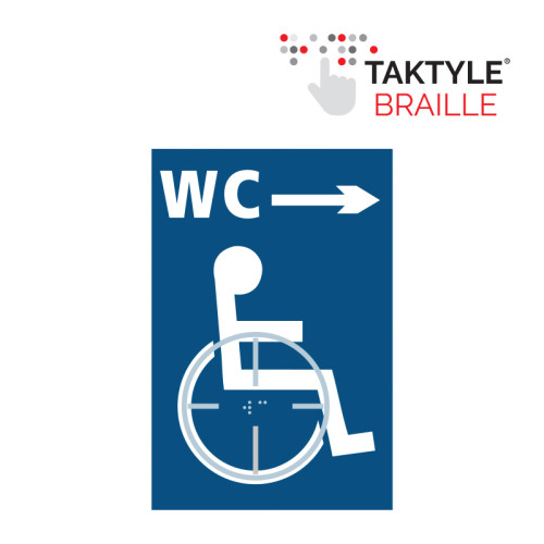 'Disabled Wc Arrow Right' Sign, Self Adhesive Taktyle, Blue (150mm x 225mm)