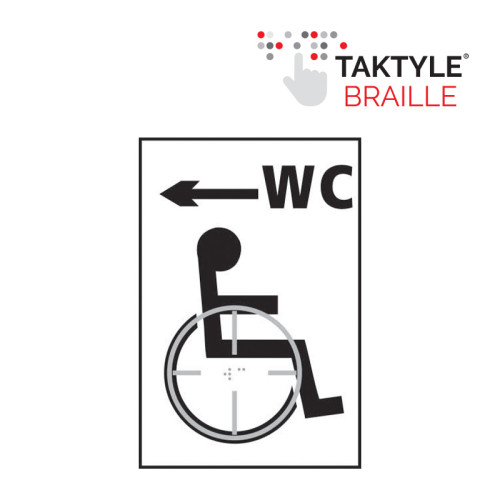 'Disabled Wc Arrow Left' Sign, Self Adhesive Taktyle, White (150mm x 225mm)