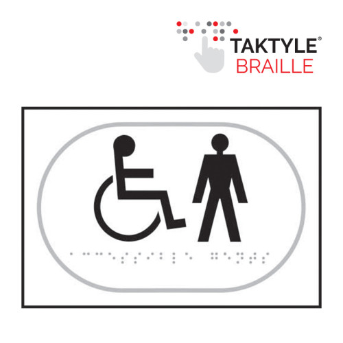'Disabled Gentlemen Graphic' Sign, Self Adhesive Taktyle, White (225mm x 150mm)