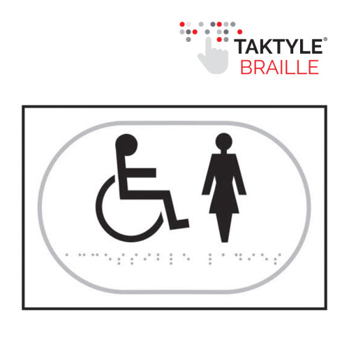 'Disabled Ladies Graphic' Sign, Self Adhesive Taktyle, White (225mm x 150mm)