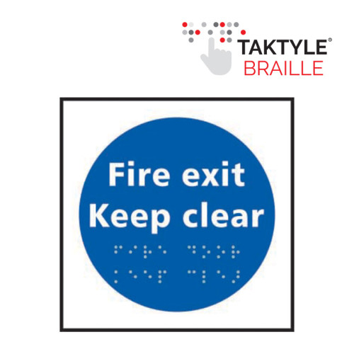 'Fire Exit Keep Clear' Sign, Self Adhesive Taktyle, (150mm x 150mm)