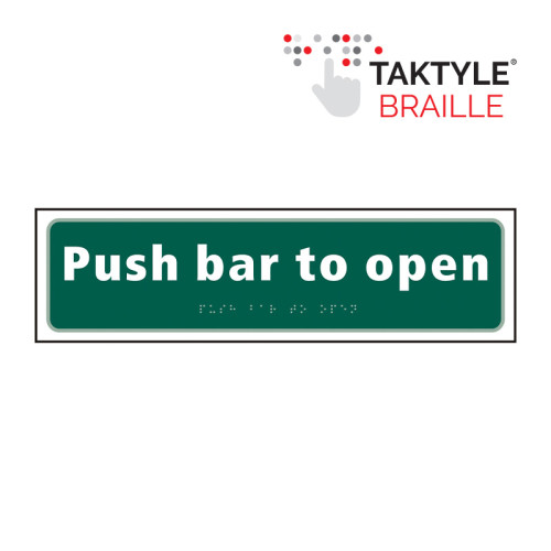 'Push Bar To Open' Sign, Self Adhesive Taktyle, (450mm x 125mm)