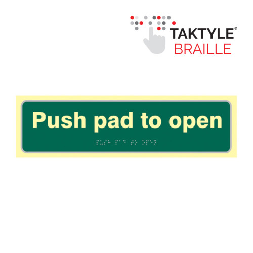 'Push Pad To Open' Sign, Self Adhesive Taktyle, (450mm x 125mm)
