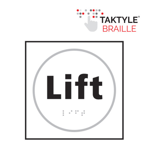 'Lift' Sign, Self Adhesive Taktyle, White (150mm x 150mm)