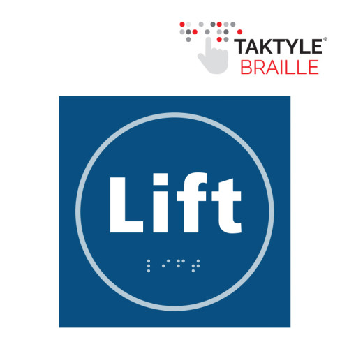 'Lift' Sign, Self Adhesive Taktyle, Blue (150mm x 150mm)