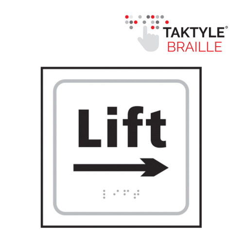 'Lift Arrow Right' Sign, Self Adhesive Taktyle, White (150mm x 150mm)