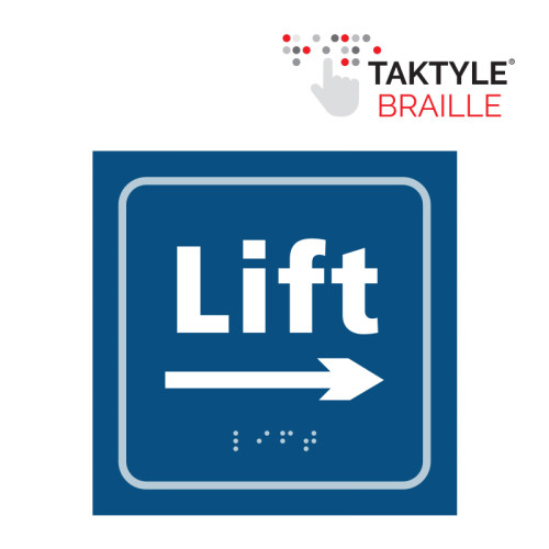 'Lift Arrow Right' Sign, Self Adhesive Taktyle, Blue (150mm x 150mm)