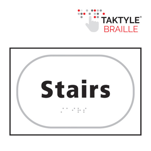 'Stairs' Sign, Self Adhesive Taktyle, White (225mm x 150mm)