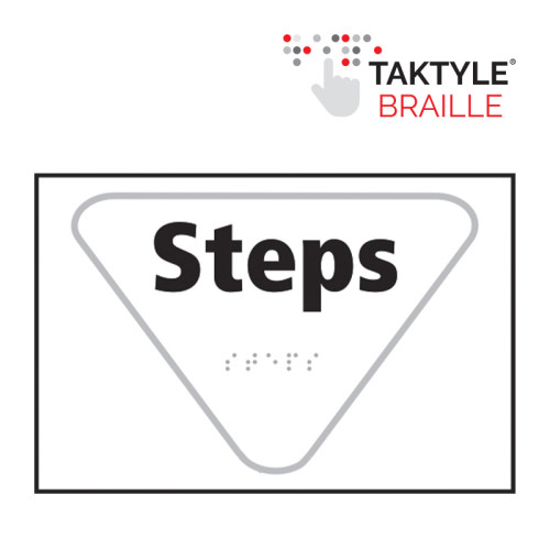 'Steps' Sign, Self Adhesive Taktyle, White (225mm x 150mm)