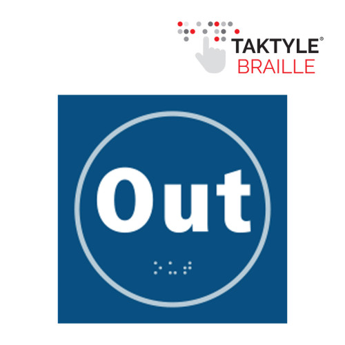 'Out' Sign, Self Adhesive Taktyle, Blue (150mm x 150mm)