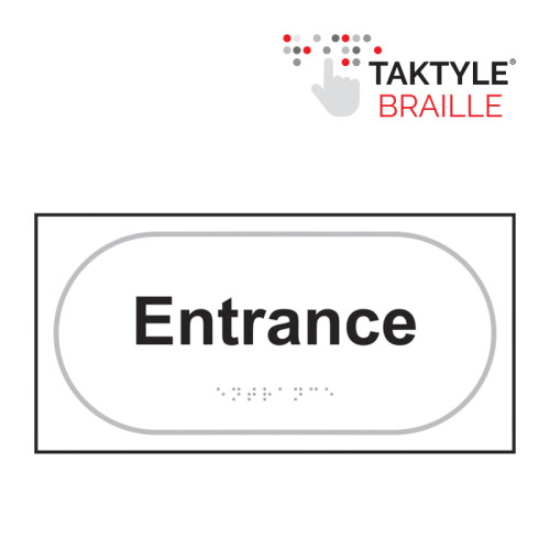 'Entrance' Sign, Self Adhesive Taktyle, White (300mm x 150mm)