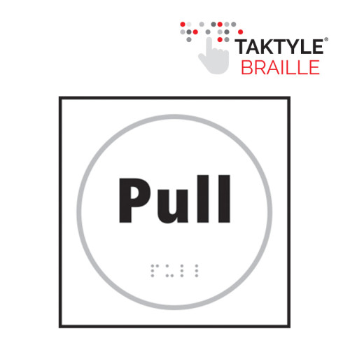 'Pull' Sign, Self Adhesive Taktyle, White (150mm x 150mm)