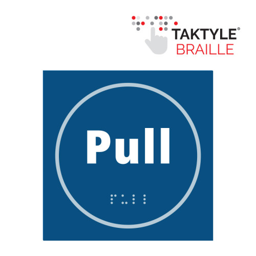 'Pull' Sign, Self Adhesive Taktyle, Blue (150mm x 150mm)