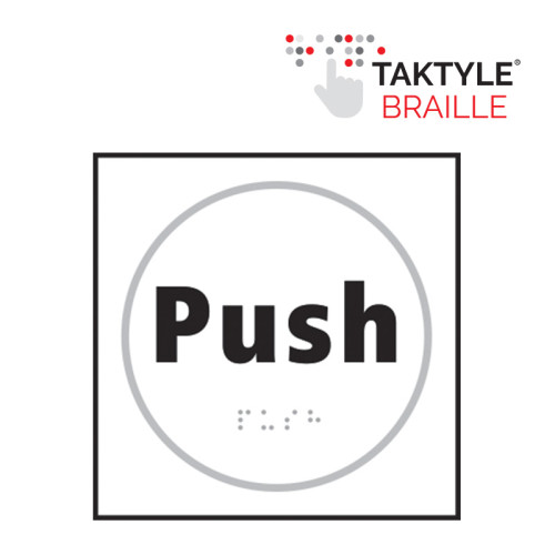 'Push' Sign, Self Adhesive Taktyle, White (150mm x 150mm)