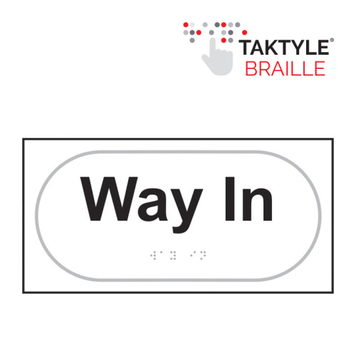'Way In' Sign, Self Adhesive Taktyle, White (300mm x 150mm)