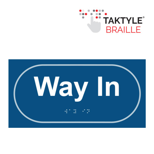 'Way In' Sign, Self Adhesive Taktyle, Blue (300mm x 150mm)