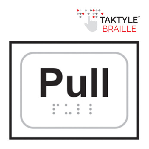 'Pull' Sign, Self Adhesive Taktyle, White (100mm x 75mm)