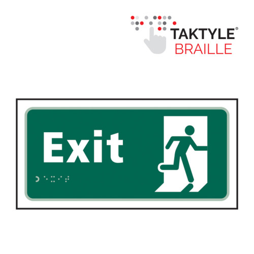 'Exit Running Man' Sign, Self Adhesive Taktyle, (300mm x 150mm)