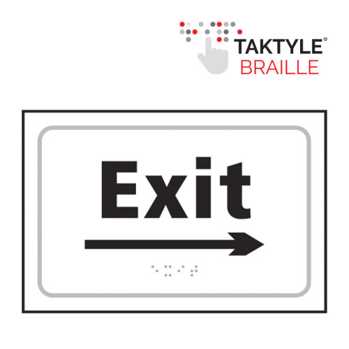 'Exit Arrow Right' Sign, Self Adhesive Taktyle, White (225mm x 150mm)