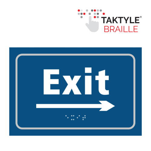 'Exit Arrow Right' Sign, Self Adhesive Taktyle, Blue (225mm x 150mm)