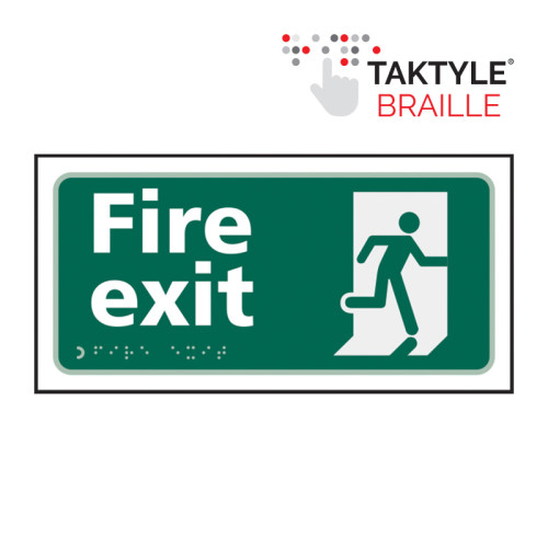 'Fire Exit Running Man' Sign, Self Adhesive Taktyle (300mm x 150mm)