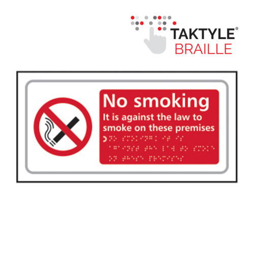 'No Smoking It Is Against The Law To Smoke On These Premises' Sign, Self Adhesive Taktyle (300mm x 150mm)