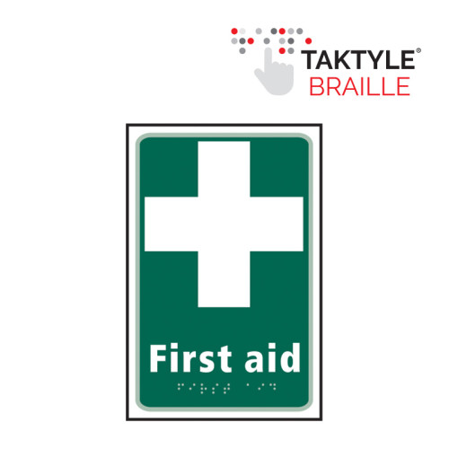 'First Aid' Sign, Self Adhesive Taktyle (150mm x 225mm)