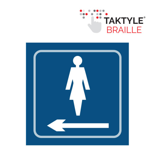 'Ladies Graphic Arrow Left' Sign, Self Adhesive Taktyle, Blue (150mm x 150mm)