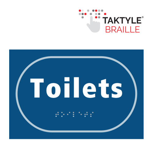'Toilets' Sign, Self Adhesive Taktyle, Blue (225mm x 150mm)