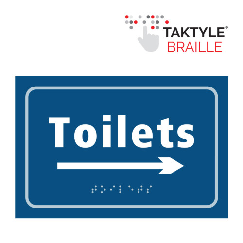 'Toilets Arrow Right' Sign, Self Adhesive Taktyle, Blue (225mm x 150mm)
