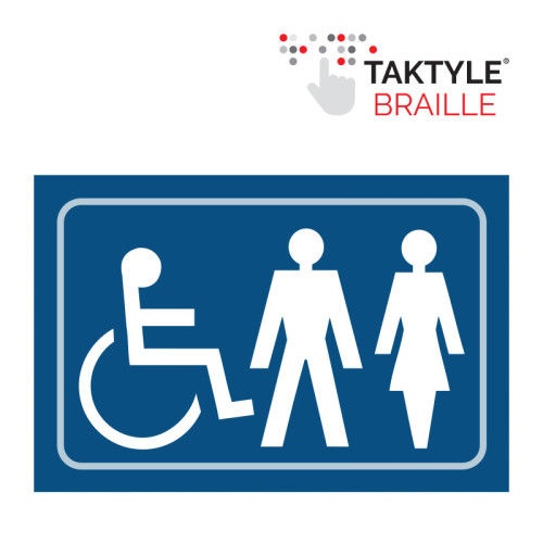 'Disabled / Ladies / Gentlemen Graphic' Sign, Self Adhesive Taktyle, Blue (225mm x 150mm)