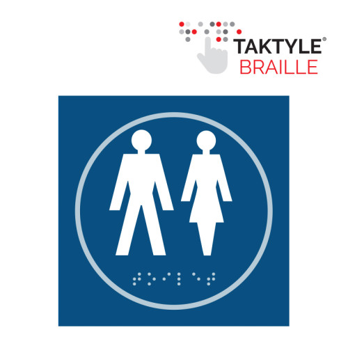 'Gentlemen / Ladies Graphic' Sign, Self Adhesive Taktyle, Blue (150mm x 150mm)