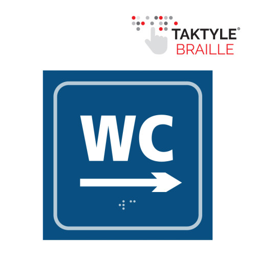 'Wc Arrow Right' Sign, Self Adhesive Taktyle, Blue (150mm x 150mm)