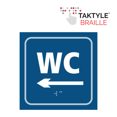 'Wc Arrow Left' Sign, Self Adhesive Taktyle, Blue (150mm x 150mm)