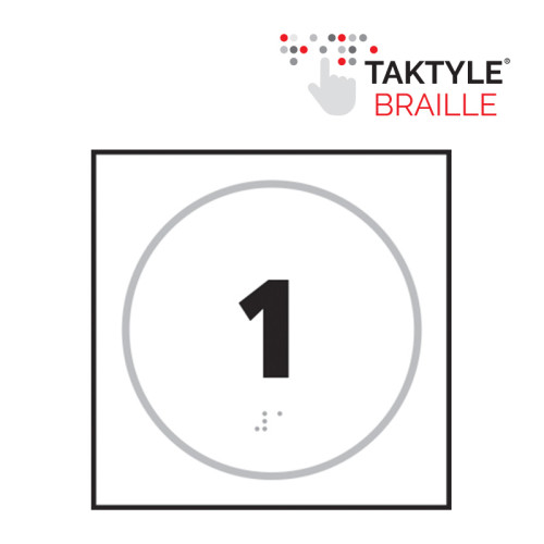 'Number 1' Sign, Self Adhesive Taktyle, White (150mm x 150mm)