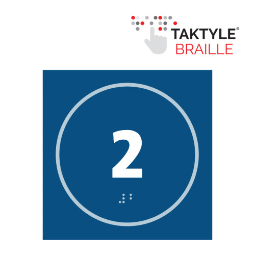 'Number 2' Sign, Self Adhesive Taktyle, Blue (150mm x 150mm)