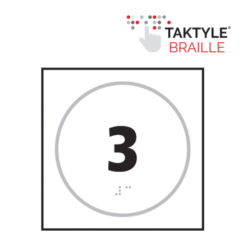 'Number 3' Sign, Self Adhesive Taktyle, White (150mm x 150mm)
