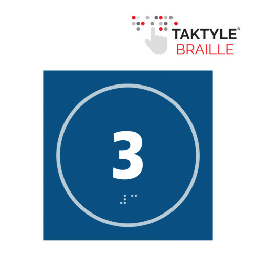 'Number 3' Sign, Self Adhesive Taktyle, Blue (150mm x 150mm)