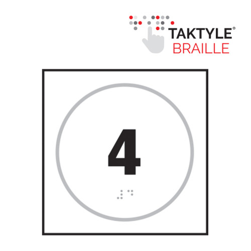 'Number 4' Sign, Self Adhesive Taktyle, White (150mm x 150mm)