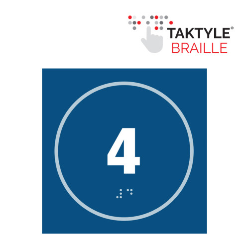 'Number 4' Sign, Self Adhesive Taktyle, Blue (150mm x 150mm)