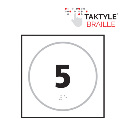 'Number 5' Sign, Self Adhesive Taktyle, White (150mm x 150mm)