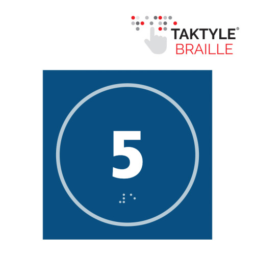 'Number 5' Sign, Self Adhesive Taktyle, Blue (150mm x 150mm)