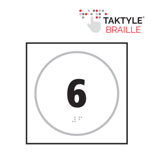 'Number 6' Sign, Self Adhesive Taktyle, White (150mm x 150mm)