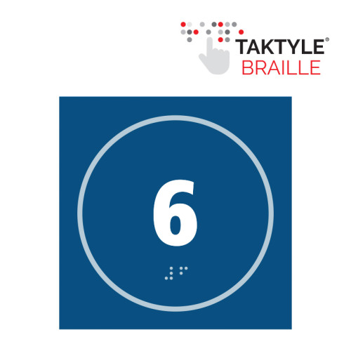 'Number 6' Sign, Self Adhesive Taktyle, Blue (150mm x 150mm)