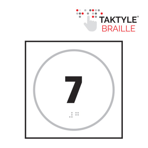 'Number 7' Sign, Self Adhesive Taktyle, White (150mm x 150mm)