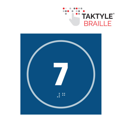 'Number 7' Sign, Self Adhesive Taktyle, Blue (150mm x 150mm)