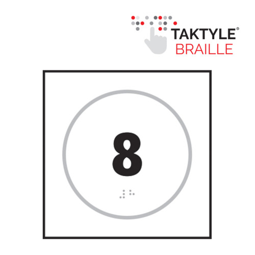 'Number 8' Sign, Self Adhesive Taktyle, White (150mm x 150mm)