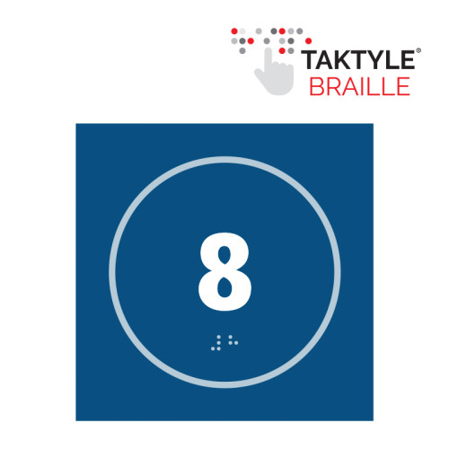 'Number 8' Sign, Self Adhesive Taktyle, Blue (150mm x 150mm)