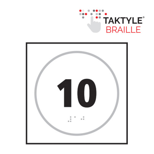 'Number 10' Sign, Self Adhesive Taktyle, White (150mm x 150mm)