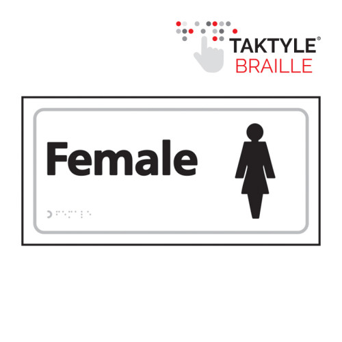 'Female' Sign, Self Adhesive Taktyle, White (300mm x 150mm)